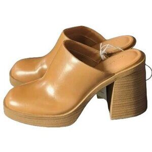 NIB Universal Threads  Women's Tan Leather Block Heel‎ Mules Size 6